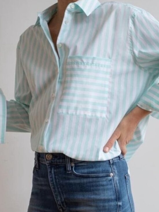 AYR Tops - AYR:  The Deep End Shirt, Size M, Muted-Sagy Green Stripe